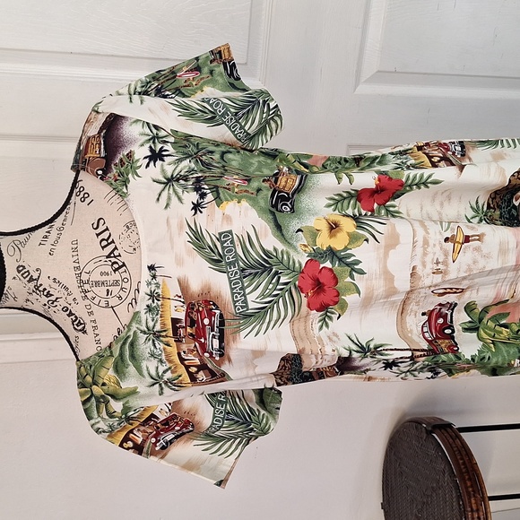 Bishop Street Hawaiian Dress palm trees car show Women Sz XL - Picture 5 of 9